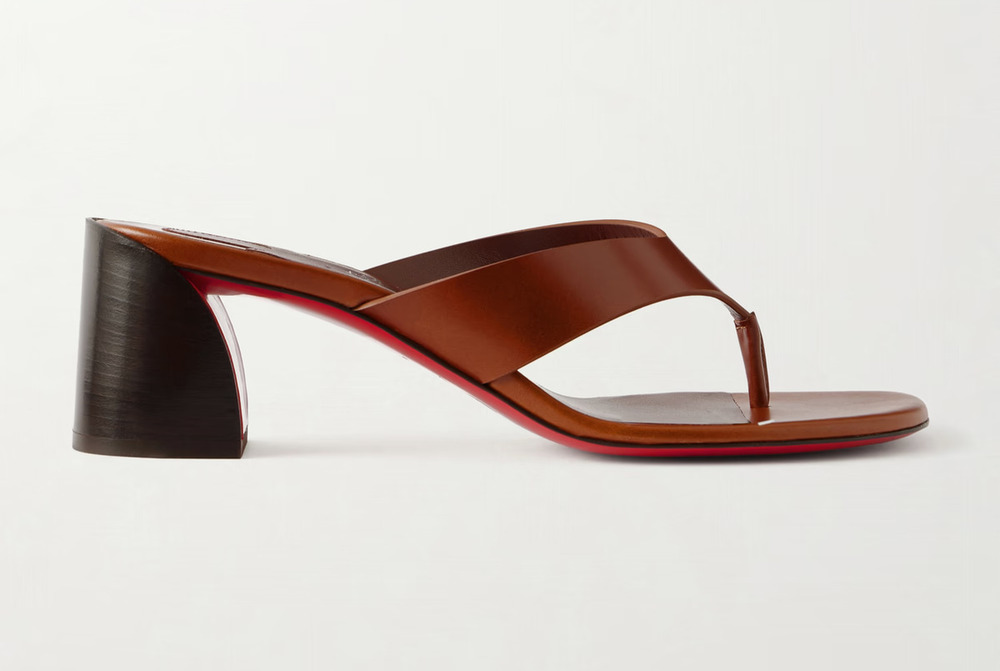 Christian Louboutin Janetonga 55 Brown Leather Mule Thong Block Heel Sandal 37.5
